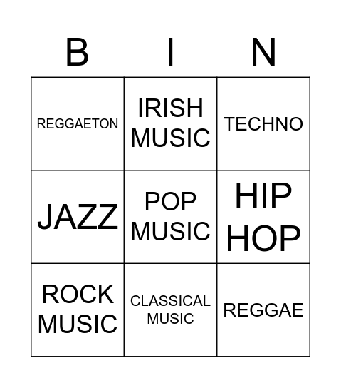 MUSIC BINGO Card