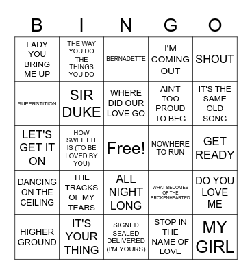 MOTOWN Bingo Card