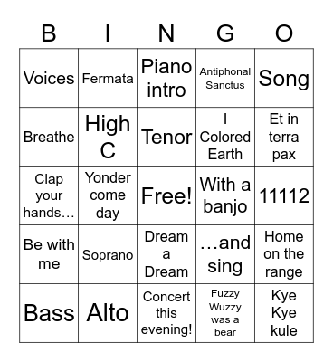 Choir Bingo Card