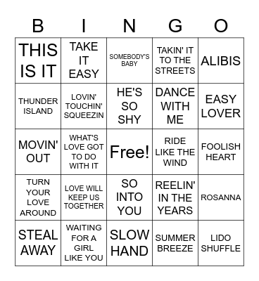YACHT ROCK Bingo Card