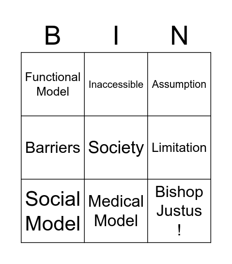 Social Model Bingo Card