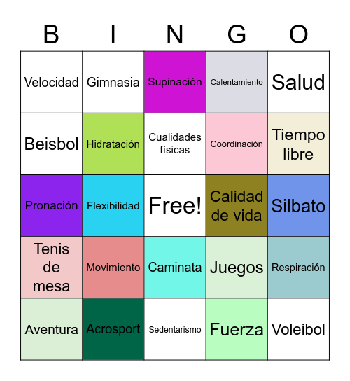 Educación física Bingo Card