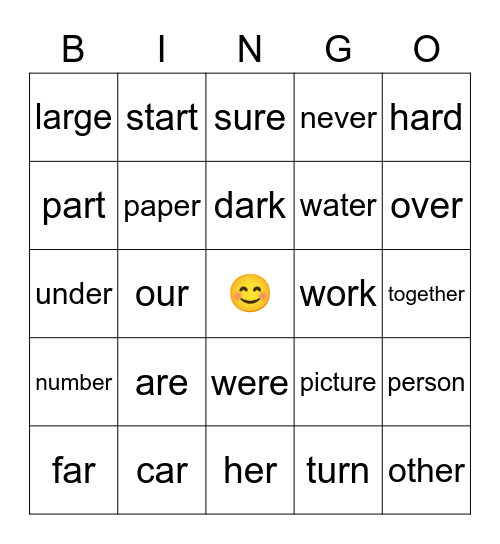 ar & er bingo Card