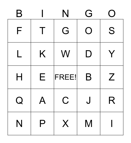 LETTERS Bingo Card