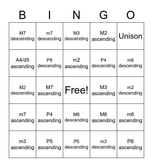 Interval Bingo Card