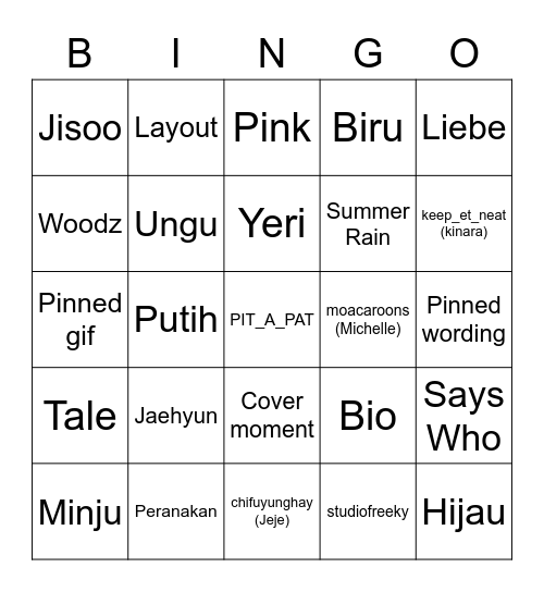Punya Renata Bingo Card