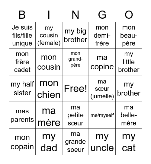 La famille Bingo Card