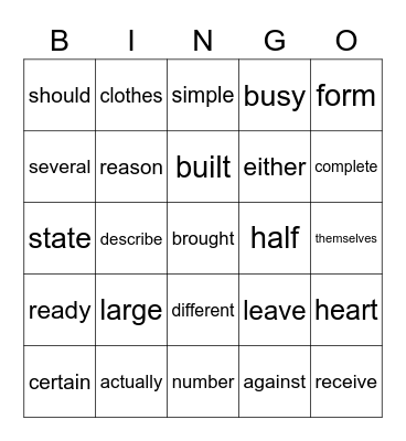 3-4-5 High Frequency Words Bingo Card