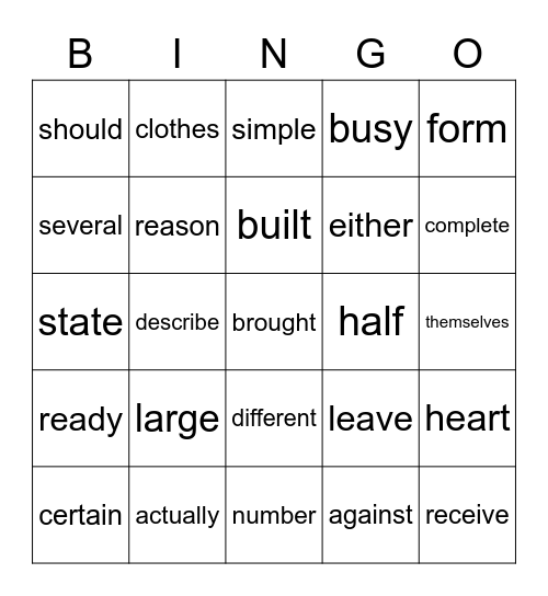 3-4-5 High Frequency Words Bingo Card