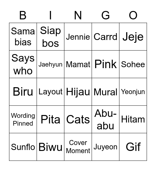 Andreas Bingo Card