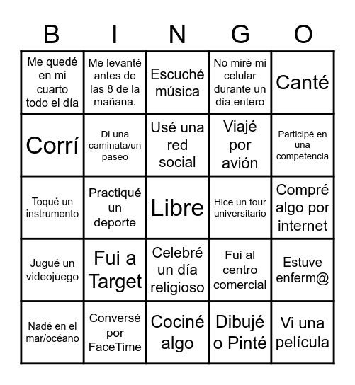 Después de las vacaciones Bingo Card