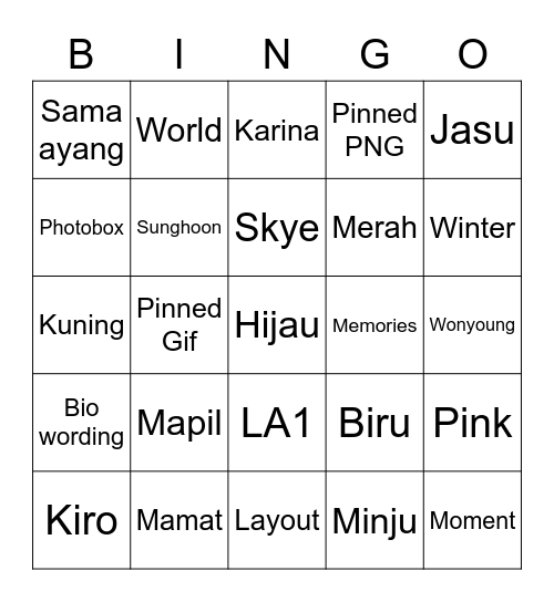 Punya sihijaulumut Bingo Card
