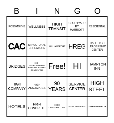 HIGH LUNCHTIME BINGO Card