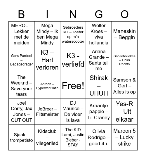 MUZIEK BINGO Card