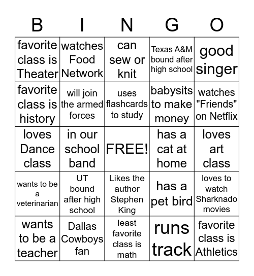 3rd Period Bingo Card