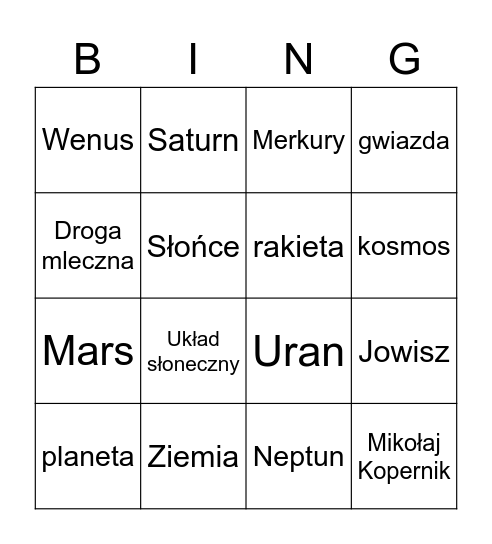 Kosmos Bingo Card