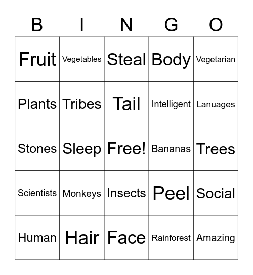 Monkey Bingo! Bingo Card