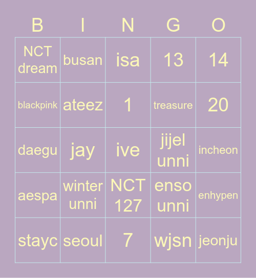 Bingo with jijel unni Bingo Card