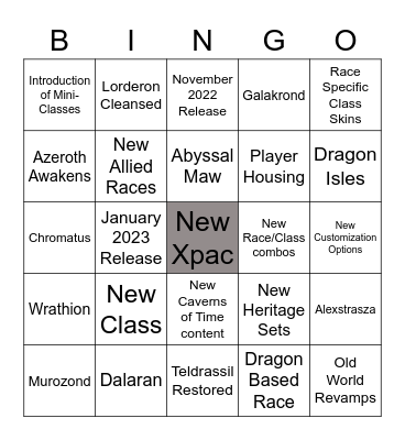 WoW Xpac Bingo Card