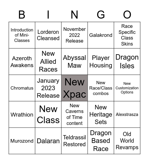 WoW Xpac Bingo Card