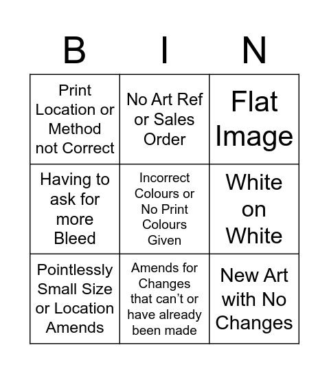 Untitled Bingo Card