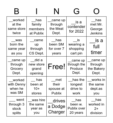 Publix  Bingo Card