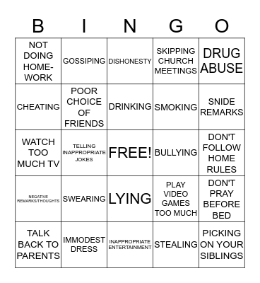 BAD HABIT BINGO BASH Bingo Card