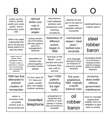 industrial revolution Bingo Card