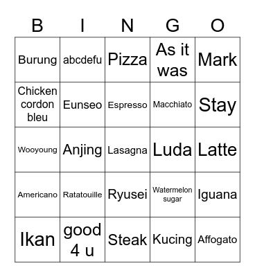 Yuyu Bingo Card