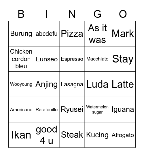 Yuyu Bingo Card
