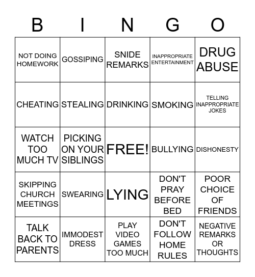 BAD HABIT BINGO BASH Bingo Card