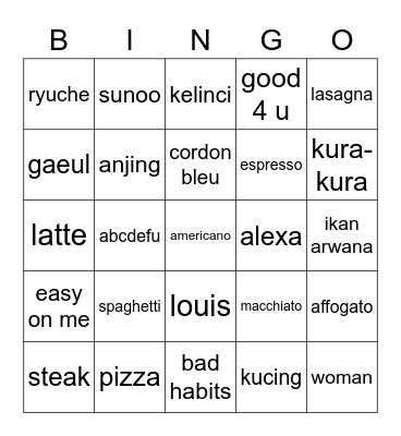 Bingo  Ryuche Bingo Card