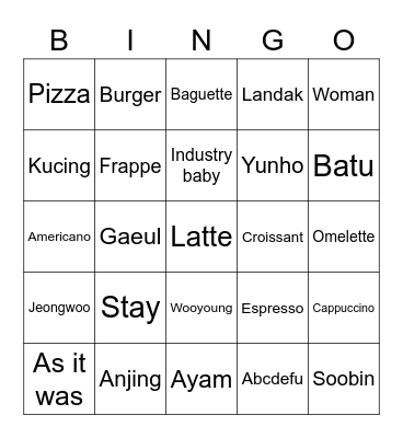 punya YJ Bingo Card