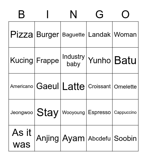punya YJ Bingo Card