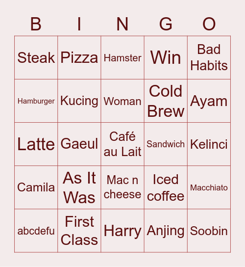 Xiaoting Bingo Card