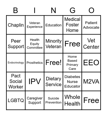 Health Equity Health Fair Bingo Card