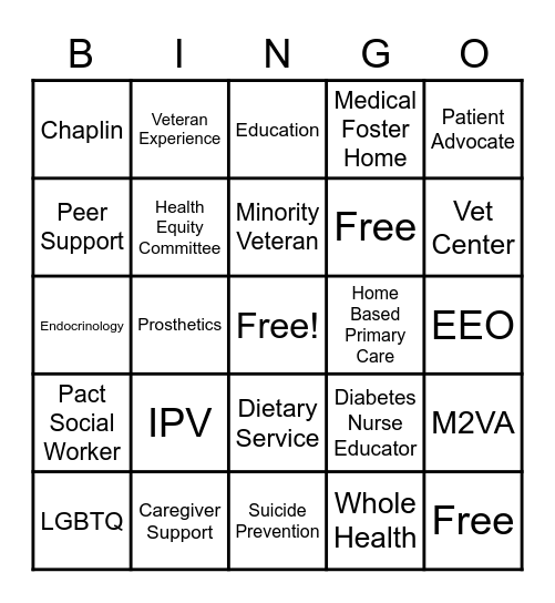 Health Equity Health Fair Bingo Card