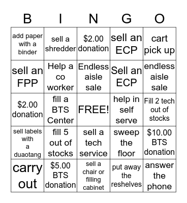 sales floor Bingo Card
