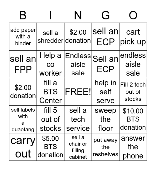 sales floor Bingo Card