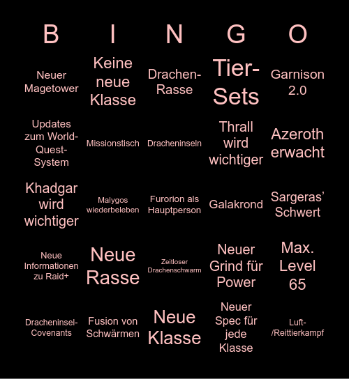 WoW Reveal Bingo Card