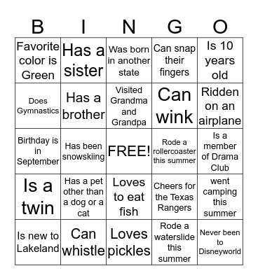 GETTING TO KNOW YOUR CLASSMATES Bingo Card