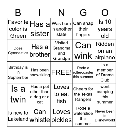 GETTING TO KNOW YOUR CLASSMATES Bingo Card