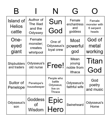 The Odyssey People & Places Bingo Card