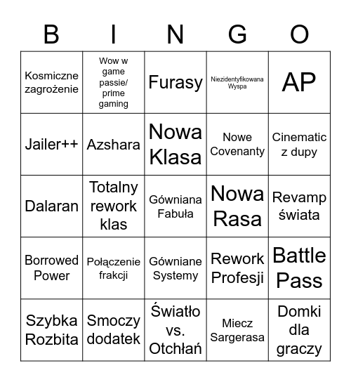 Zapowiedź nowego dodatku do WoWa Bingo Card