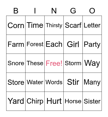 SIGHT WORDS & BOSSY R BINGO Card