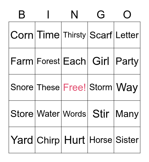 SIGHT WORDS & BOSSY R BINGO Card