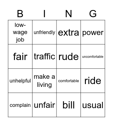 Vocabulary Bingo! Bingo Card