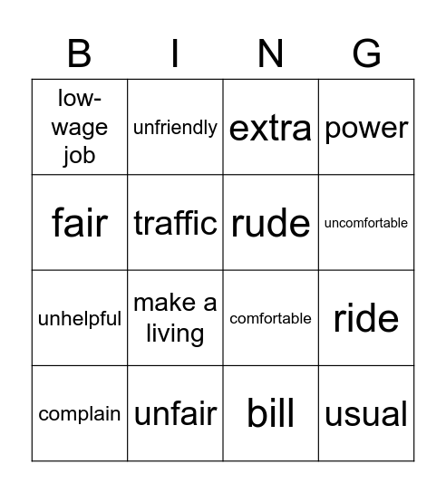 Vocabulary Bingo! Bingo Card