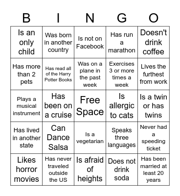 Get To Know You Bingo Card