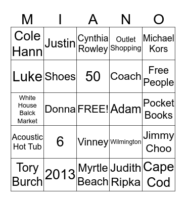 Nancy's 50th Bingo Card